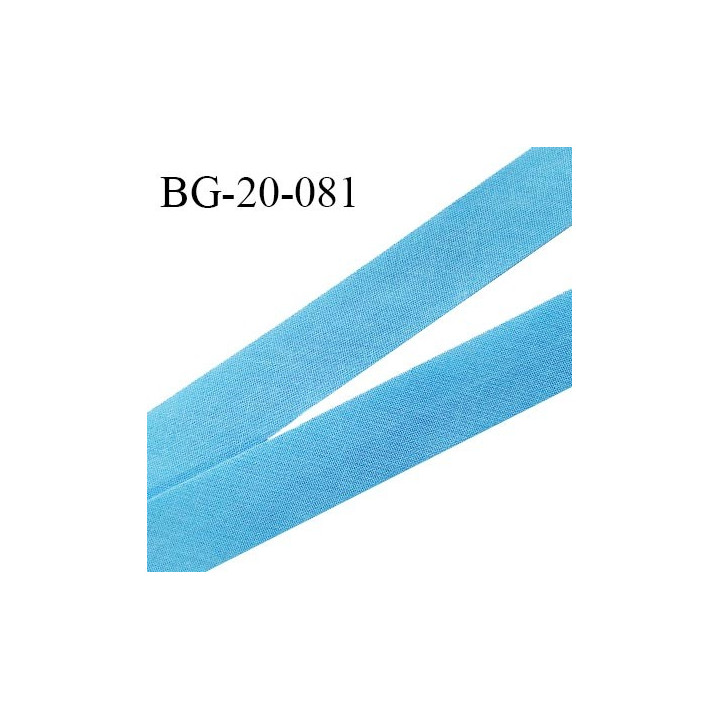 Biais galon 20 mm pré plié au dos 2 rabats de 10 mm coton polyester couleur bleu largeur 20 mm prix au mètre
