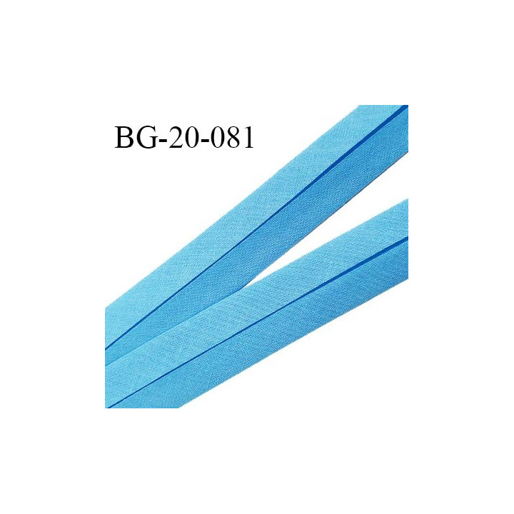 Biais galon 20 mm pré plié au dos 2 rabats de 10 mm coton polyester couleur bleu largeur 20 mm prix au mètre