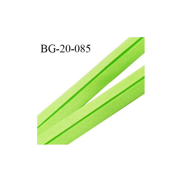 Biais galon 20 mm pré plié au dos 2 rabats de 10 mm coton polyester couleur vert pomme largeur 20 mm prix au mètre