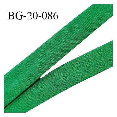 Biais galon 20 mm pré plié au dos 2 rabats de 10 mm coton polyester couleur vert largeur 20 mm prix au mètre