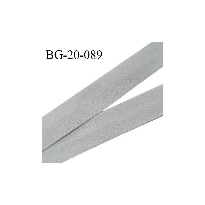Biais galon 20 mm pré plié au dos 2 rabats de 10 mm coton polyester couleur gris souris largeur 20 mm prix au mètre