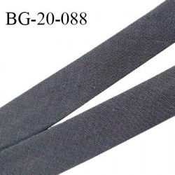 Biais galon 20 mm pré plié au dos 2 rabats de 10 mm coton polyester couleur gris anthracite largeur 20 mm prix au mètre