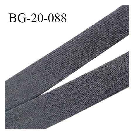 Biais galon 20 mm pré plié au dos 2 rabats de 10 mm coton polyester couleur gris anthracite largeur 20 mm prix au mètre