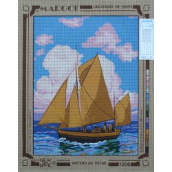 canevas 40x50 marque MARGOT DE PARIS voile bateau de pèche dimension 40 centimètres par 50 centimètres 100 % coton