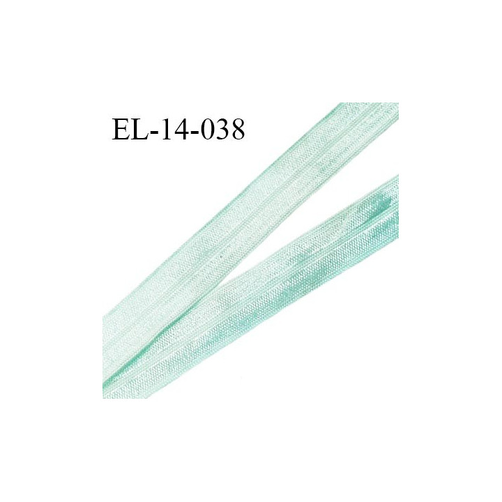 Elastique lingerie 14 mm pré plié haut de gamme couleur vert d'eau brillant largeur 14 mm prix au mètre
