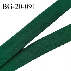 Biais galon 20 mm pré plié au dos 2 rabats de 10 mm coton polyester couleur vert sapin largeur 20 mm prix au mètre