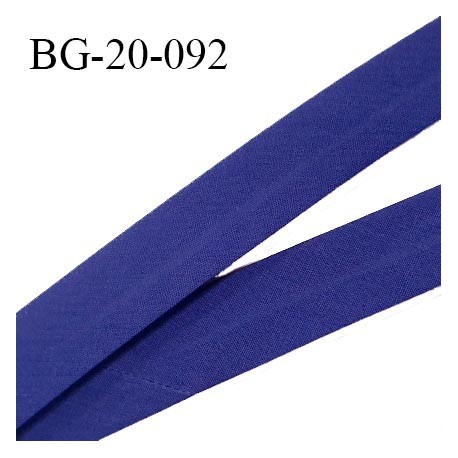 Biais galon 20 mm pré plié au dos 2 rabats de 10 mm coton polyester couleur bleu indigo largeur 20 mm prix au mètre