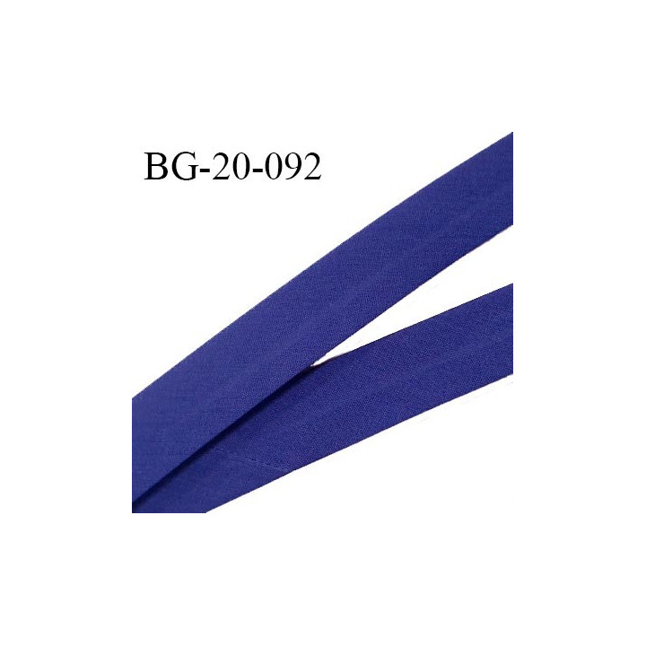 Biais galon 20 mm pré plié au dos 2 rabats de 10 mm coton polyester couleur bleu indigo largeur 20 mm prix au mètre