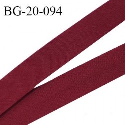 Biais galon 20 mm pré plié au dos 2 rabats de 10 mm coton polyester couleur rouge pourpre largeur 20 mm prix au mètre