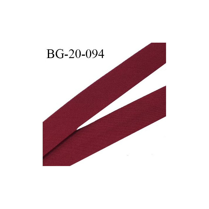 Biais galon 20 mm pré plié au dos 2 rabats de 10 mm coton polyester couleur rouge pourpre largeur 20 mm prix au mètre