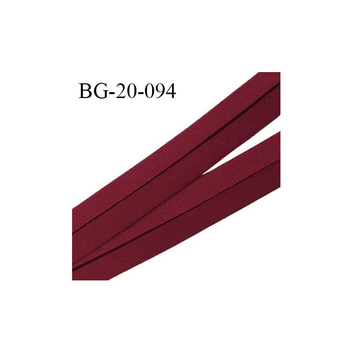 Biais galon 20 mm pré plié au dos 2 rabats de 10 mm coton polyester couleur rouge pourpre largeur 20 mm prix au mètre