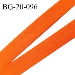 Biais galon 20 mm pré plié au dos 2 rabats de 10 mm coton polyester couleur orange carotte largeur 20 mm prix au mètre