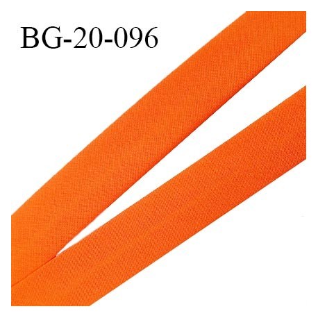 Biais galon 20 mm pré plié au dos 2 rabats de 10 mm coton polyester couleur orange carotte largeur 20 mm prix au mètre