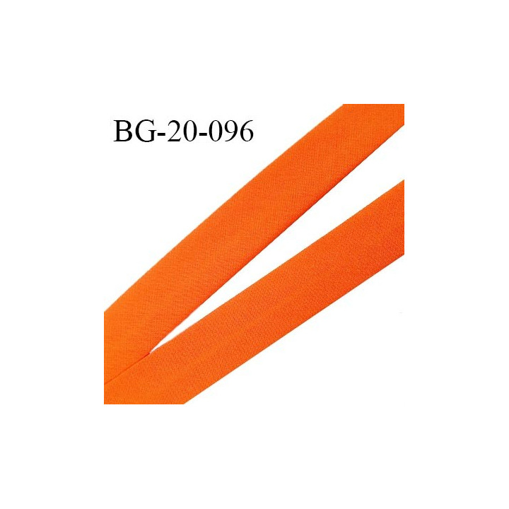 Biais galon 20 mm pré plié au dos 2 rabats de 10 mm coton polyester couleur orange carotte largeur 20 mm prix au mètre