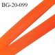 Biais galon 20 mm pré plié au dos 2 rabats de 10 mm coton polyester couleur orange corail largeur 20 mm prix au mètre