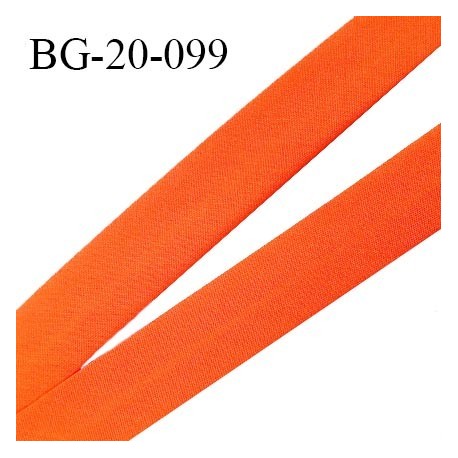 Biais galon 20 mm pré plié au dos 2 rabats de 10 mm coton polyester couleur orange corail largeur 20 mm prix au mètre