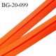 Biais galon 20 mm pré plié au dos 2 rabats de 10 mm coton polyester couleur orange corail largeur 20 mm prix au mètre