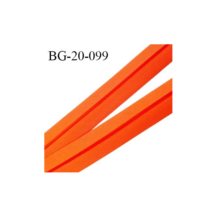 Biais galon 20 mm pré plié au dos 2 rabats de 10 mm coton polyester couleur orange corail largeur 20 mm prix au mètre
