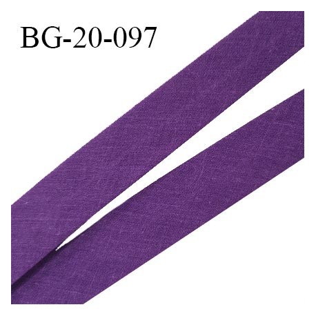 Biais galon 20 mm pré plié au dos 2 rabats de 10 mm coton polyester couleur violet largeur 20 mm prix au mètre