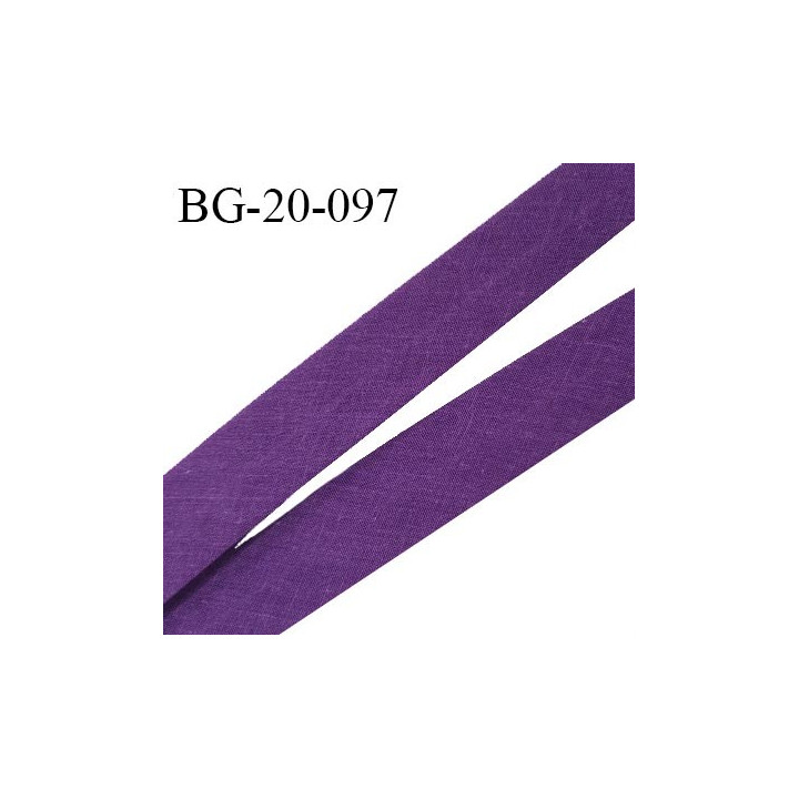 Biais galon 20 mm pré plié au dos 2 rabats de 10 mm coton polyester couleur violet largeur 20 mm prix au mètre