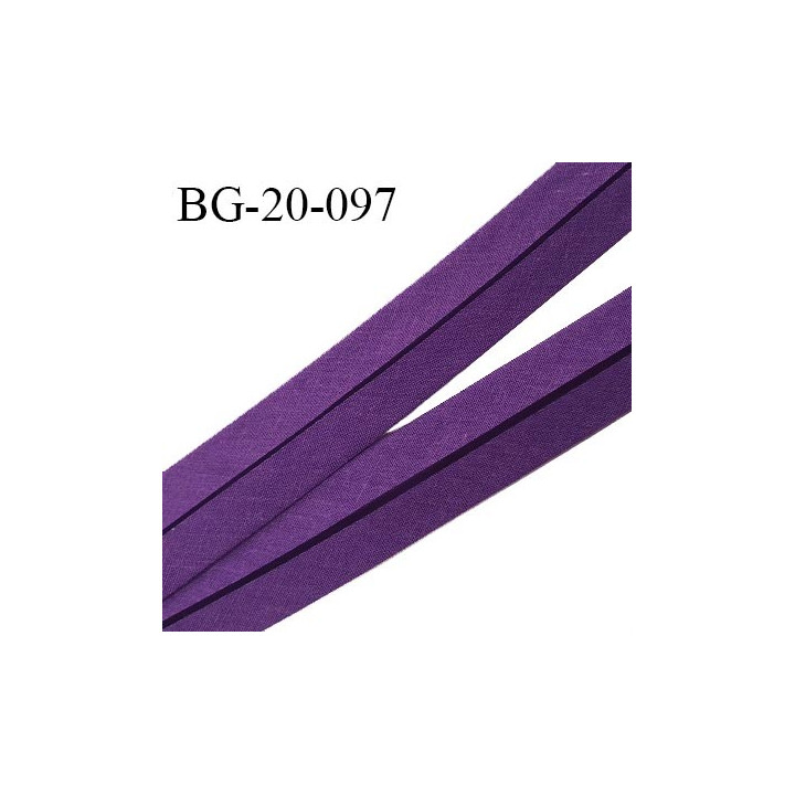 Biais galon 20 mm pré plié au dos 2 rabats de 10 mm coton polyester couleur violet largeur 20 mm prix au mètre