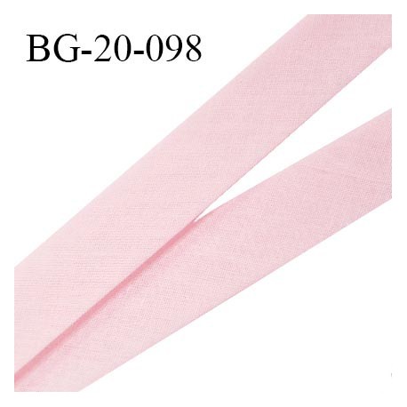 Biais galon 20 mm pré plié au dos 2 rabats de 10 mm coton polyester couleur rose pétale largeur 20 mm prix au mètre