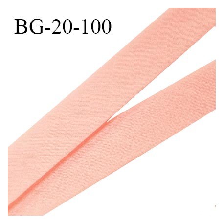 Biais galon 20 mm pré plié au dos 2 rabats de 10 mm coton polyester couleur rose saumon largeur 20 mm prix au mètre