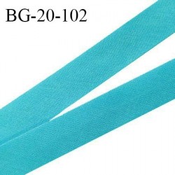 Biais galon 20 mm pré plié au dos 2 rabats de 10 mm coton polyester couleur bleu turquoise largeur 20 mm prix au mètre
