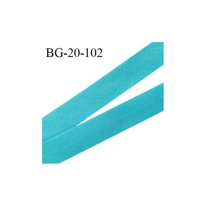 Biais galon 20 mm pré plié au dos 2 rabats de 10 mm coton polyester couleur bleu turquoise largeur 20 mm prix au mètre