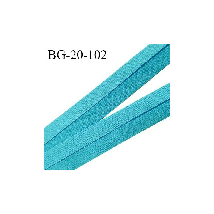 Biais galon 20 mm pré plié au dos 2 rabats de 10 mm coton polyester couleur bleu turquoise largeur 20 mm prix au mètre