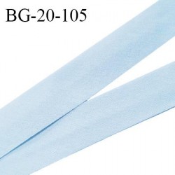 Biais galon 20 mm pré plié au dos 2 rabats de 10 mm coton polyester couleur bleu ciel largeur 20 mm prix au mètre