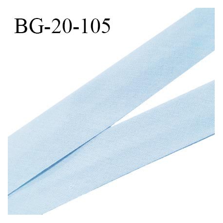 Biais galon 20 mm pré plié au dos 2 rabats de 10 mm coton polyester couleur bleu ciel largeur 20 mm prix au mètre