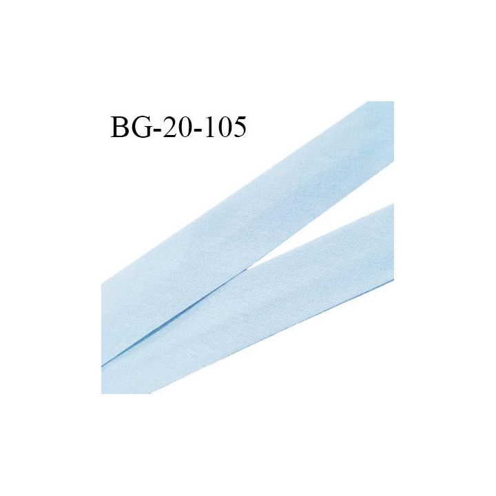 Biais galon 20 mm pré plié au dos 2 rabats de 10 mm coton polyester couleur bleu ciel largeur 20 mm prix au mètre