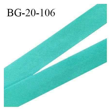 Biais galon 20 mm pré plié au dos 2 rabats de 10 mm coton polyester couleur vert bleu largeur 20 mm prix au mètre