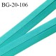 Biais galon 20 mm pré plié au dos 2 rabats de 10 mm coton polyester couleur vert bleu largeur 20 mm prix au mètre