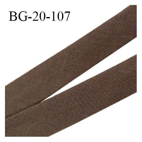 Biais galon 20 mm pré plié au dos 2 rabats de 10 mm coton polyester couleur marron largeur 20 mm prix au mètre