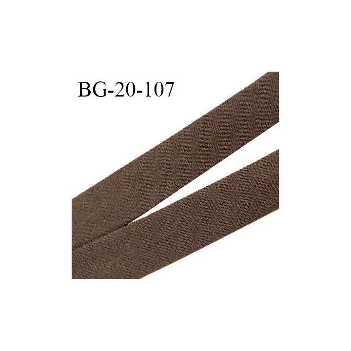 Biais galon 20 mm pré plié au dos 2 rabats de 10 mm coton polyester couleur marron largeur 20 mm prix au mètre