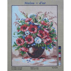 canevas 40x50 marque MAINS D'OR vase et fleurs coquelicots dimension 40 centimètres par 50 centimètres 100 % coton