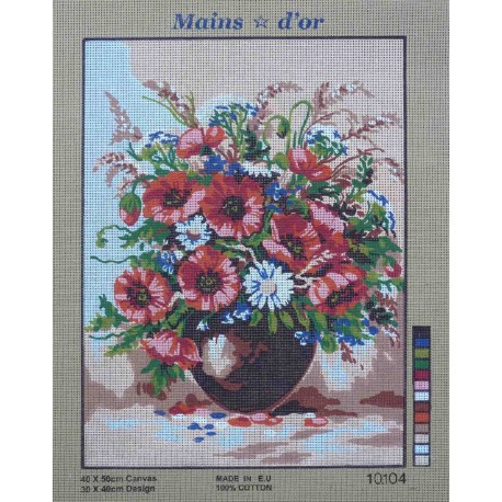 canevas 40x50 marque MAIN D'OR vase et fleurs dimension 40 centimètres par 50 centimètres 100 % coton