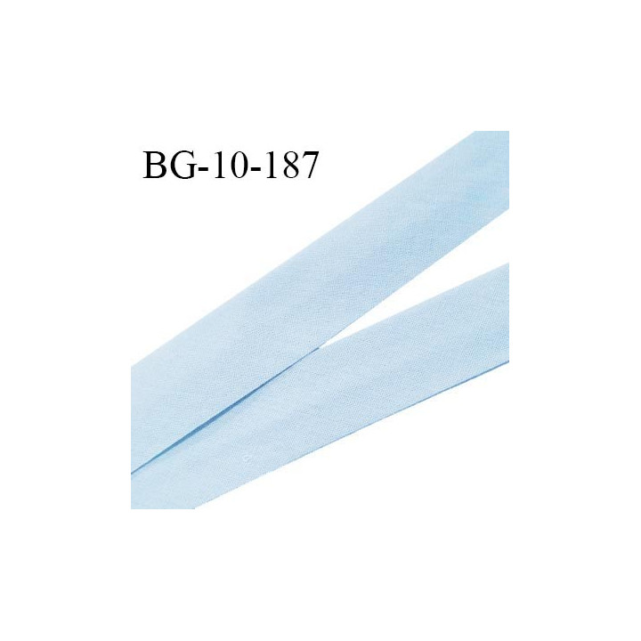 Biais galon 10 mm pré plié au dos 2 rabats de 5 mm coton polyester couleur bleu ciel largeur 10 mm prix au mètre