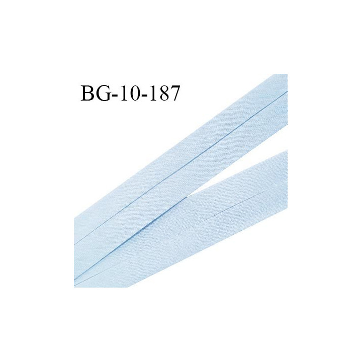 Biais galon 10 mm pré plié au dos 2 rabats de 5 mm coton polyester couleur bleu ciel largeur 10 mm prix au mètre