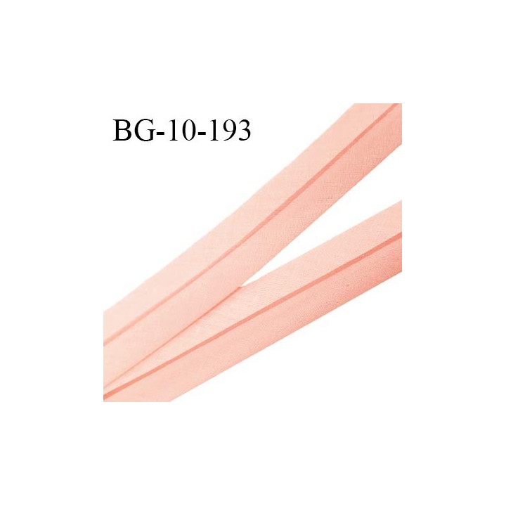 Biais galon 10 mm pré plié au dos 2 rabats de 5 mm coton polyester couleur rose saumon largeur 10 mm prix au mètre