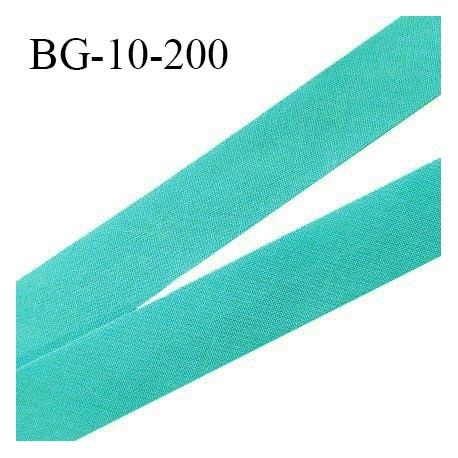 Biais galon 10 mm pré plié au dos 2 rabats de 5 mm coton polyester couleur vert bleu largeur 10 mm prix au mètre
