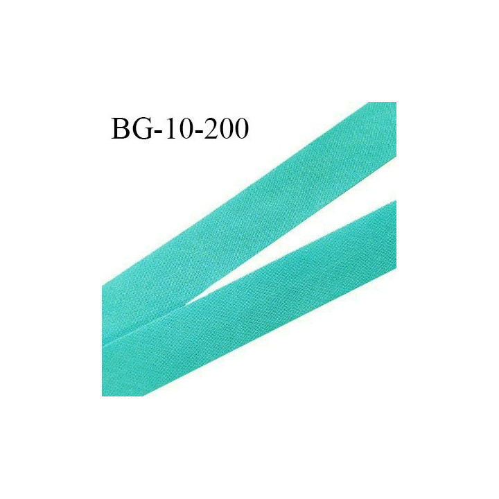 Biais galon 10 mm pré plié au dos 2 rabats de 5 mm coton polyester couleur vert bleu largeur 10 mm prix au mètre