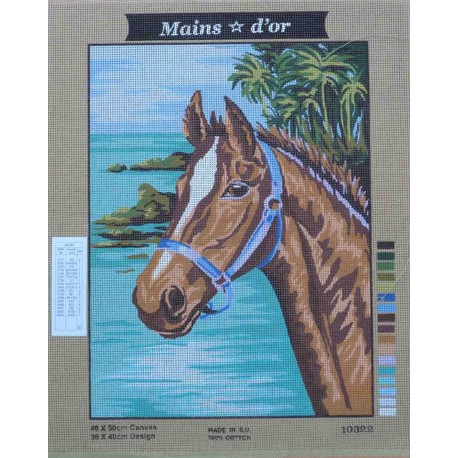 canevas 40x50 marque MAINS D'OR cheval dimension 40 centimètres par 50 centimètres 100 % coton