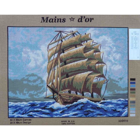 canevas 40x50 marque MAINS D'OR voilier bateau vieux grément dimension 40 centimètres par 50 centimètres 100 % coton