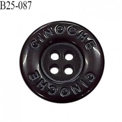 Bouton 25 mm inscription Cinoche en pvc couleur café 4 trous diamètre 25 mm épaisseur 6 mm prix à l'unité