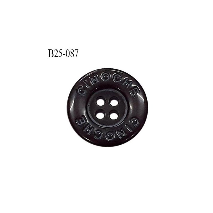 Bouton 25 mm inscription Cinoche en pvc couleur café 4 trous diamètre 25 mm épaisseur 6 mm prix à l'unité