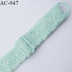 Bretelle lingerie SG 18 mm très haut de gamme couleur vert aqua avec 1 barrette + 1 anneau longueur 32 cm prix à l'unité