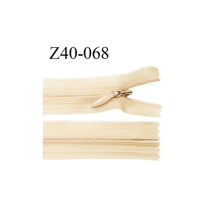 Fermeture zip 40 cm couleur sable non séparable avec glissière nylon largeur 2.5 cm largeur de la glissière 5 mm prix à l'unité